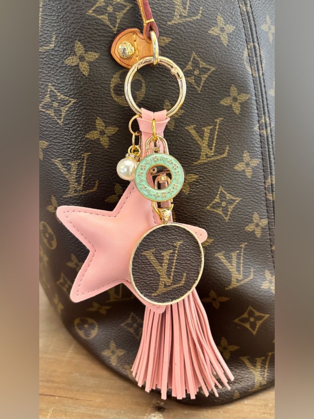Louis Vuitton Bag Charm, Star, tassel, LV disc & LV Zipper Pull Upcycled 7 in - Picture 2 of 5